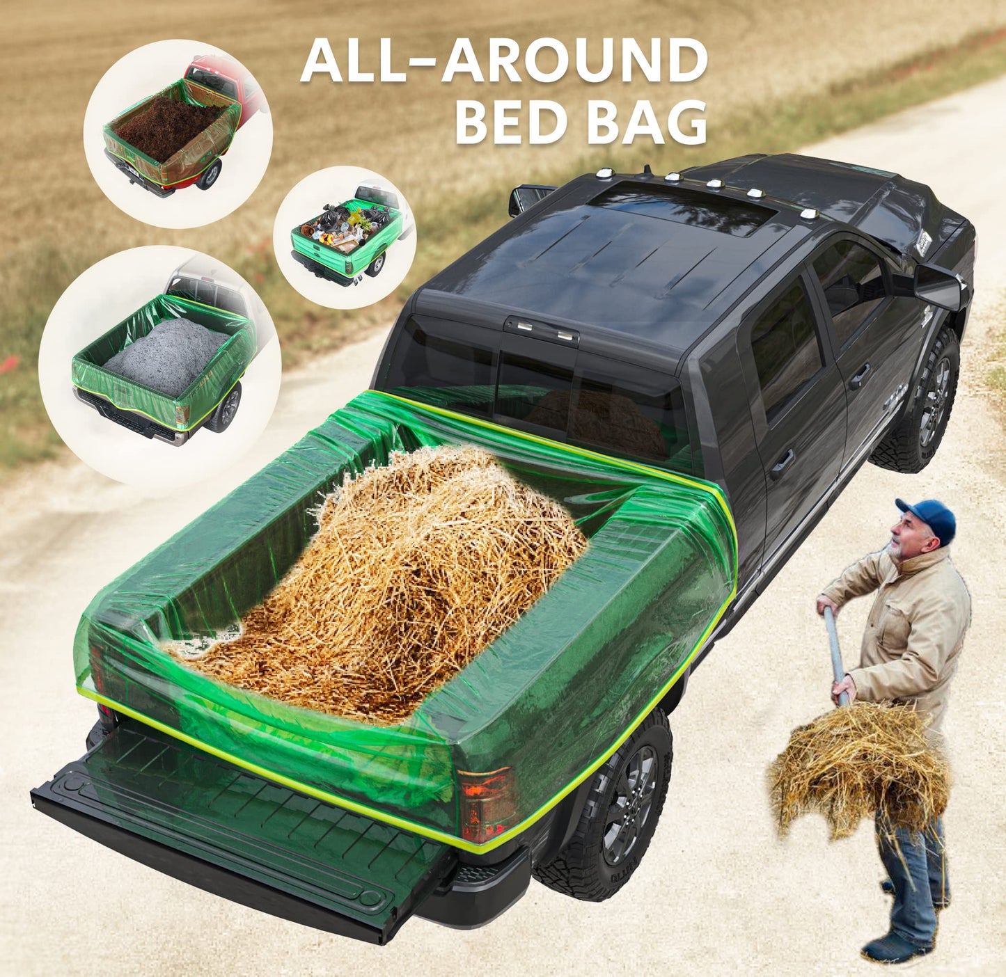 TidyFriend Truck Bed Bag 101" x 75" x 50", Heavy Duty Waterproof Truck Bed Storage Liner with Drawstring – Reusable Dumpster Bag for Waste Management, Hauling, and Moving (Green)