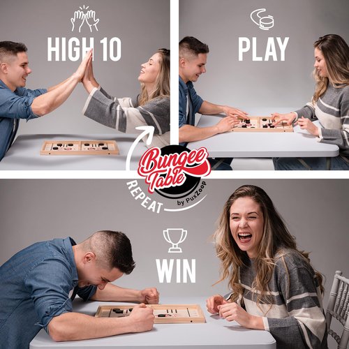 Bungee Table Fast Sling Puck Game - Large Size - Test Your Speed and Accuracy with This Fast-Paced Wooden Air Hockey Board Game - Guaranteed Fun for Family Night or Friends Party