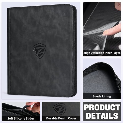 ZLCA Toploader Card Binder, 9-Pocket Trading Card Album Holder fits for 3 x 4'' Top Loader, Double-sided Card Display Storage Carrying Case, Plastic Pages for Holding PTCG MTG Sports Cards (Black)