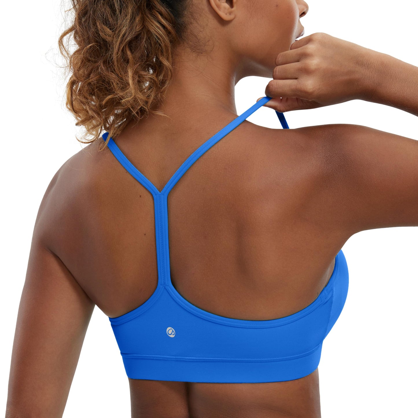 CRZ YOGA Butterluxe Womens Y Back Sports Bra - Padded Racerback Low Impact Spaghetti Thin Strap Workout Yoga Top Sparkle Blue Large