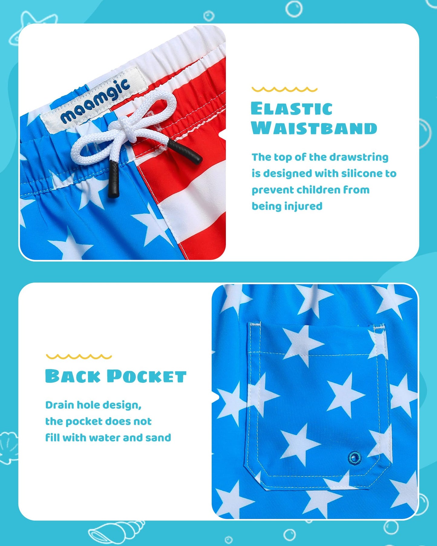 maamgic Boys Swim Trunks with Compression Liner Toddler Stretch Swim Shorts Quick Dry Swimming Trunks Boxer Brief 2 in 1 Beach Shorts American Flag 5/6