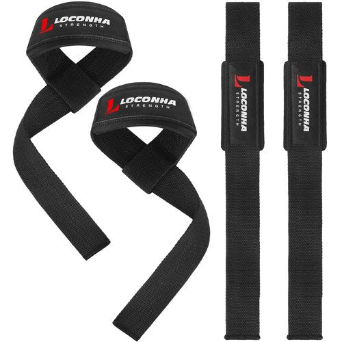 LOCONHA 2 Pair Lifting Straps for Weightlifting, Bodybuilding, Strength Training with Neoprene Cushioned Wrist Padded - 20 inch Cotton