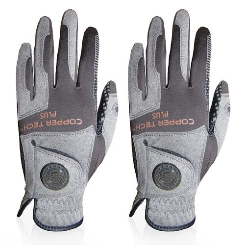Copper Tech Plus Copper Infused Golf Glove for Men ??Charcoal/Grey (Combi) ??2 Pack ??Compression Fit, Arthritis Relief, Non-Slip Grip ??USGA Approved - Left Hand/One Size