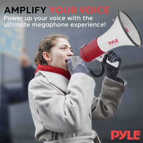 Pyle Portable Megaphone Speaker PA Bullhorn-Built-in Siren, 50W Adjustable Volume Control &1200 Yard Range-Ideal for Any Outdoor Sports, Cheerleading Fans & Coaches or for Safety Drills - PMP52BT