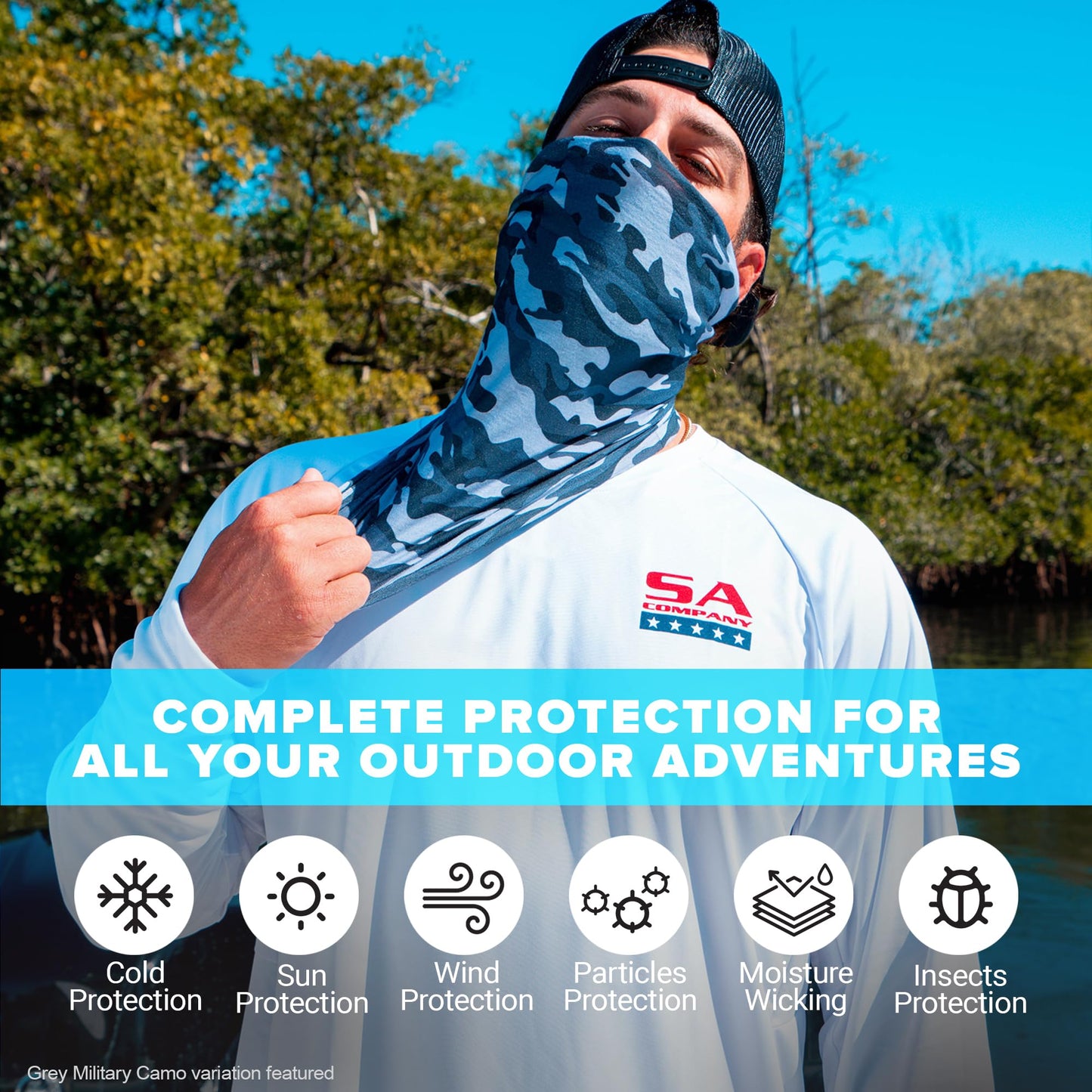 S A Company 5 Pack UV Face Shield Multipurpose Protector Neck Gaiter Elastic Face Mask Patriotic Design for Men, Blackout American Flag