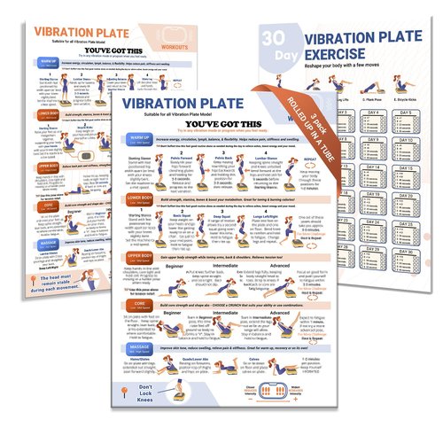 Whole Body Vibration Plate Exercise Poster, Fitness Workout Guide with 30 day Training Chart