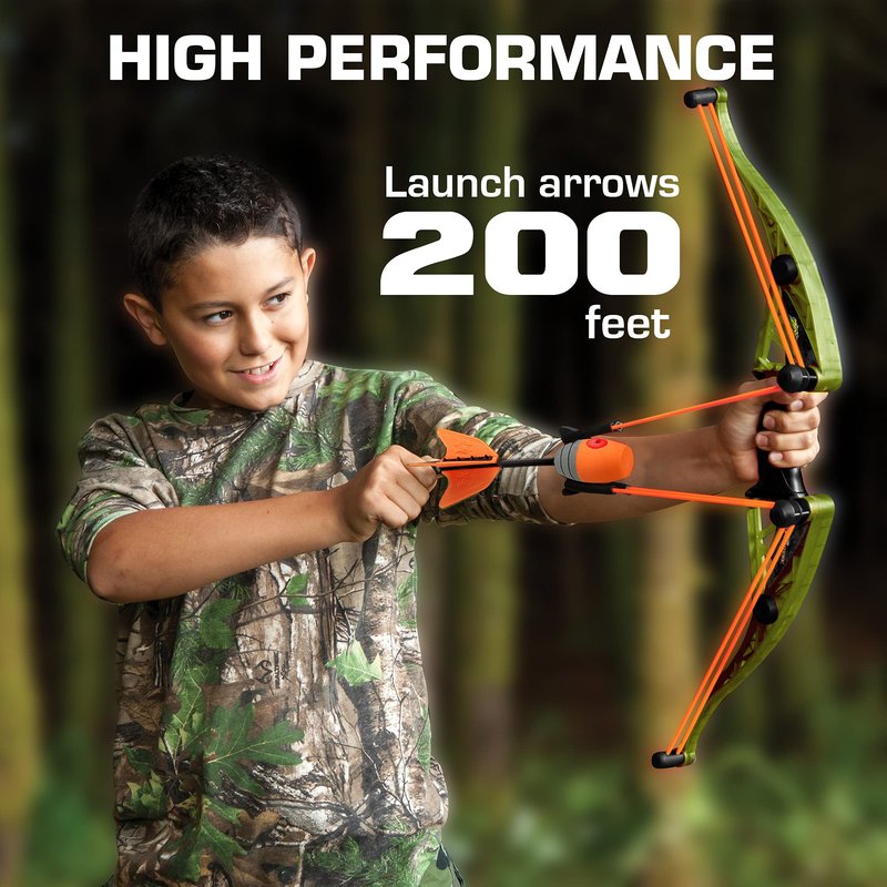 Zing Air Hunterz Z-Curve Bow Pack, 1 Green Bow, 4 Orange Zonic Whistle and 2 Orange Suction Cup Arrows and 1 Bungee, Shoots Up to 200 Feet