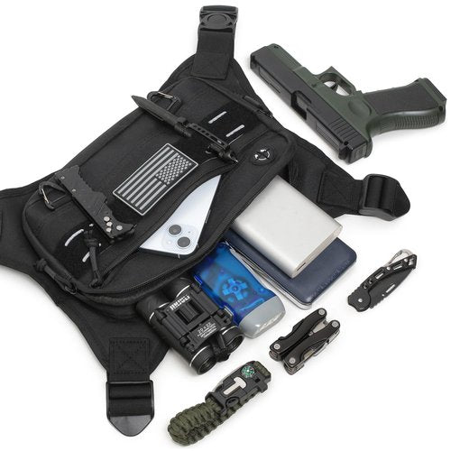 Sports Chest Pack for Men Front Chest Bag Fits Most Pistols Chest Pouch Harness for Running, Hiking, Workouts (Black)