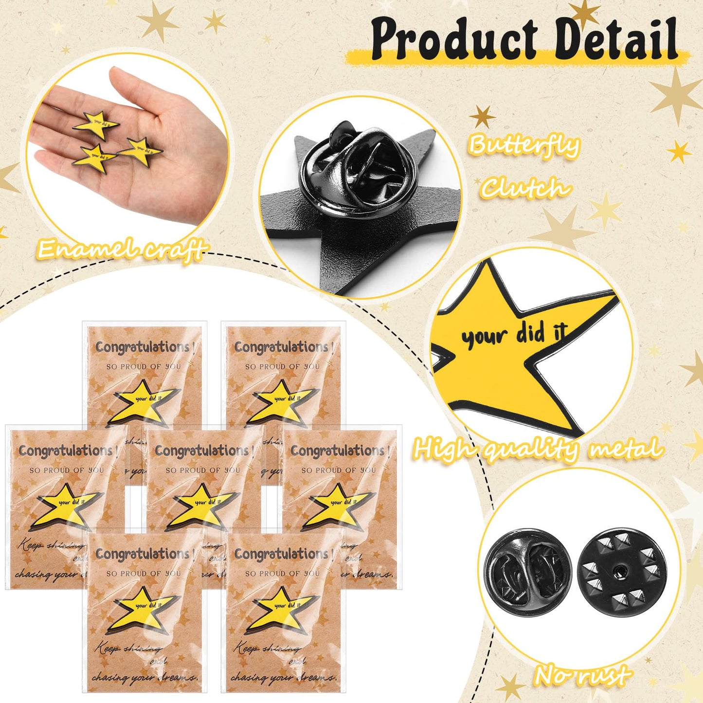 Yinkin 6 Sets Inspirational Your Did It Star Pins Bulk Gifts Funny Meme Enamel Lapel Pin Brooch Motivational Cards Gifts for Back to School Classroom Students Teachers Employee Coworker Appreciation