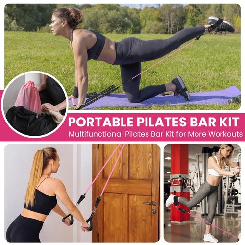 CEYOME Pilates Bar Kit with Resistance Bands for Women, Pilates Bar with Adjustment Buckle, Multifunctional Home Gym for Hip, Legs, Arm and Waist, Pilates Home Equipment for Full Body Workouts
