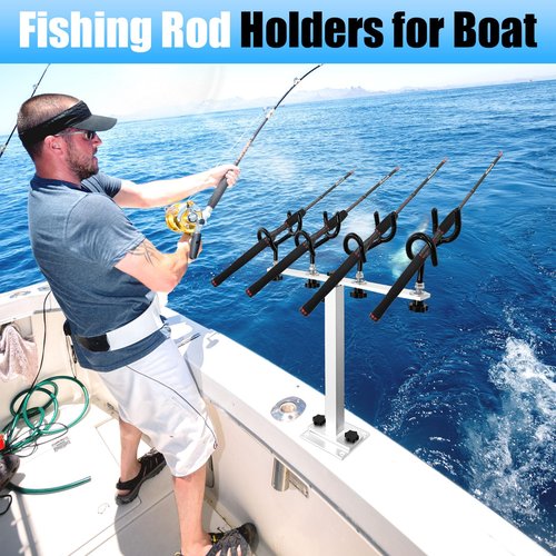Aluminum Fishing Rod Holder for Boat,Fishing Boat Accessories with Replacement Mounting Plate,PVC Coated Steel Wire Fishing Pole Holders for Ship,Yacht,Adjustable Height(Silver)