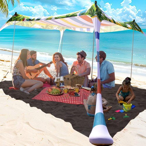 SUNWISHA Beach Tent Sun Shelter 10x10FT, Portable Shade Canopy UPF 50+, with 4 Aluminum Foldable Poles, Protection Beach Shade Canopy, Camping, Fishing, Picnics, Backyard Picnics
