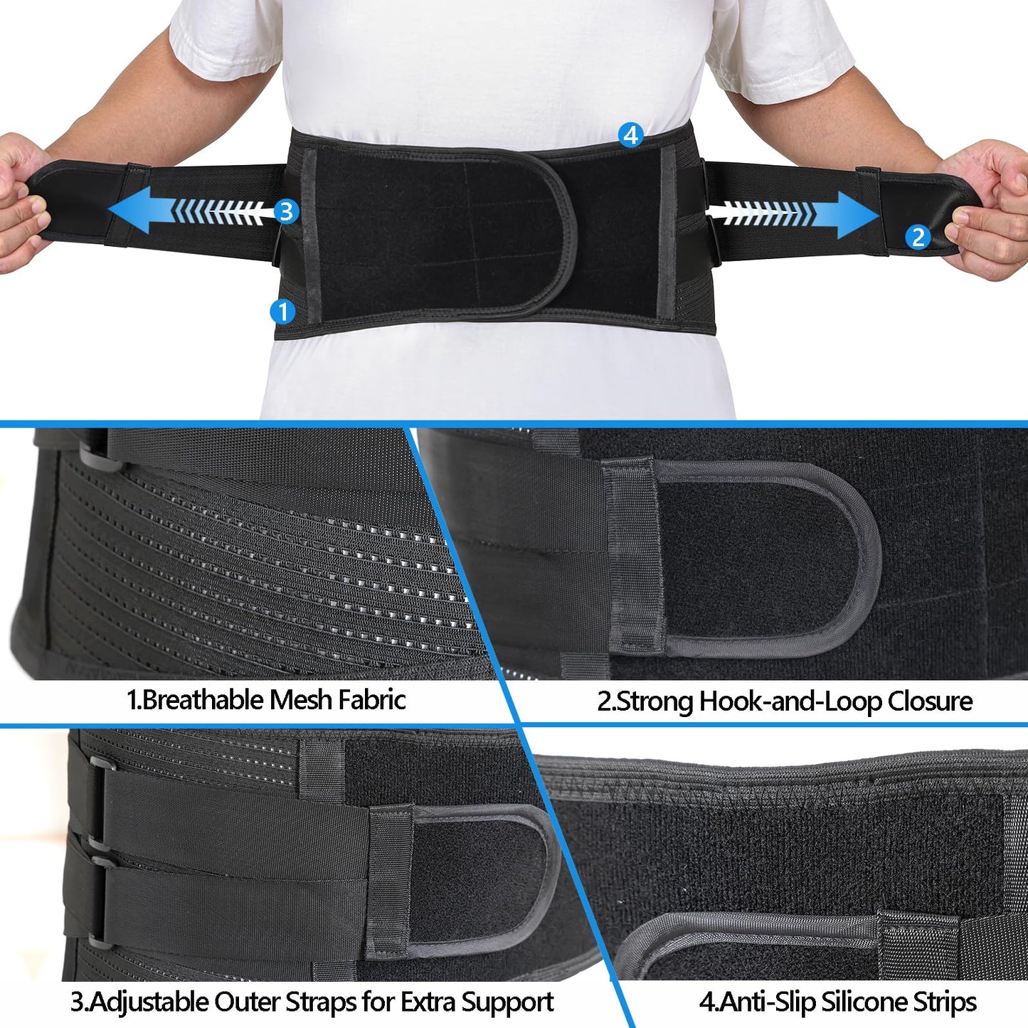 Solmyr Back Brace for Lower Back Pain – Adjustable Lumbar Support Belt with Removable Pad, 5 Reinforced Stays, Breathable Support for Sciatica, Herniated Disc, Scoliosis – Men & Women - L/XL