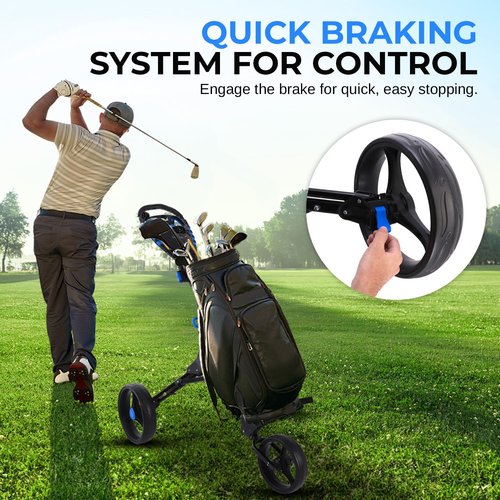 SereneLife Golf Push Pull Cart – Lightweight, Foldable, Bag Holder with Adjustable Handle, Caddy Accessories, Compact Folding Golf Trolley for Travel