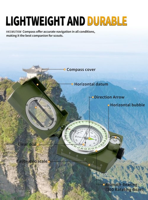 HKSWUTKW Glow in The Dark Waterproof Compass for Kids - Military Style Orienteering Compass for Boy Scouts, Hiking, Survival, and Navigation