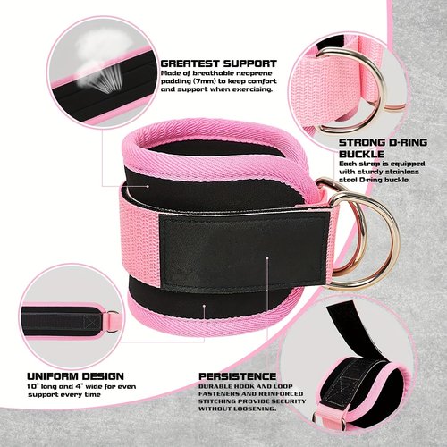 Ankle Straps Ankle Resistance Bands Wrist Cuffs Padded Straps Adjustable Fitness Glute Kickback D-Ring Black