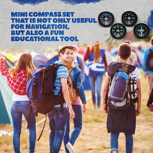 Relaxweex 100 Pcs Button Compass Bulk 20mm Mini Survival Compass Pocket Oil Filled Compass for Camping Hiking Boating Touring Outdoor Activities, 4 Styles