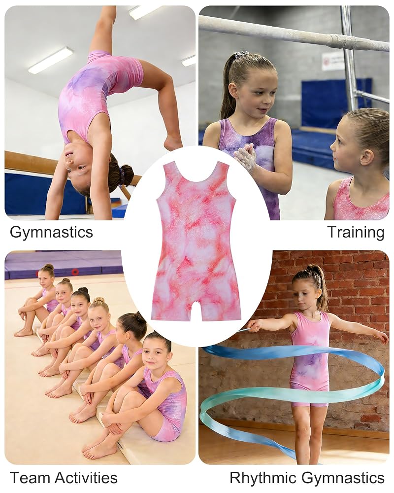Girls Gymnastics Leotard Unitard 3-Pack 2T-7-8Y, Sky Tie-Dye Variation
