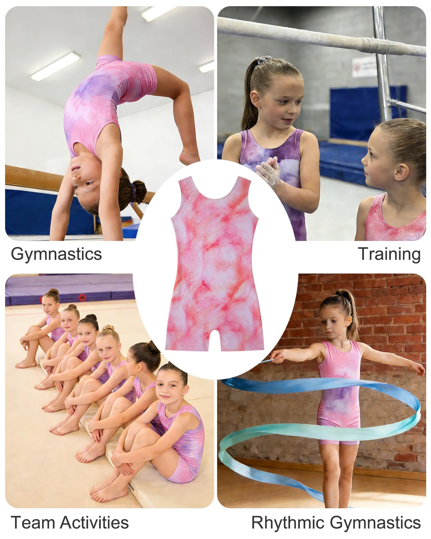 TinyChoice 3 Pack Gymnastics Leotards for Girls Toddler Sparkly Rainbow Biketards Unitards Sleeveless Tumbling shorts Dance Outfits 6-7Y