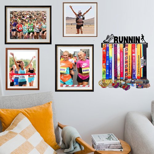 Goutoports Medal Holder Display Hanger Rack Frame for Sport Race Runner-Running Medal Hanger Display-Sturdy Black Steel Metal Over 60 Medals Easy to Install-HOL40P