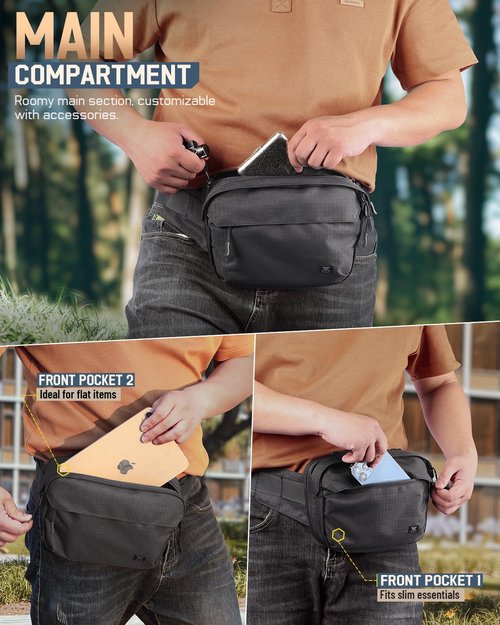 RXW Tactical CCW Fanny Pack, EDC Belt Bag with Holster, Conceal Carry Bag for Men, Adjustable Hiking Waist Pack