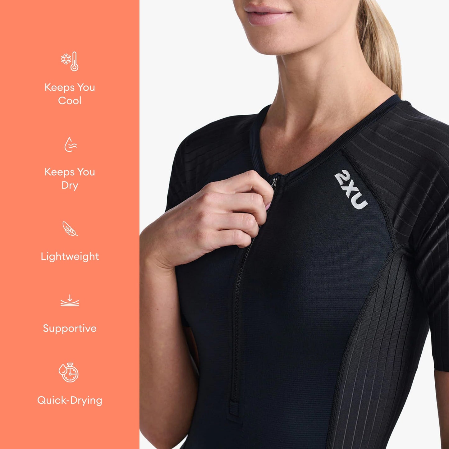 2XU Women's Trisuit Aero Sleeved Front Zip - Performance Triathlon Suit for Muscle Support - Black/White - Size X-Small