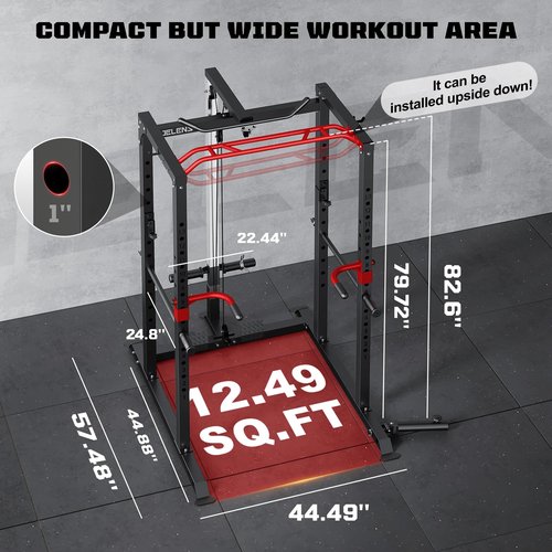 JELENS Power Cage, 2000LBS Multi-Function S11 Power Rack with LAT Pulldown, Squat Rack with Adjustable Pulley System and More Training Attachments, Weight Workout Machine for Home Gym