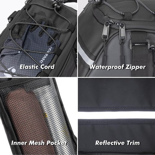 ANCHOM Rear Bike Rack Bag, 8L PVC Water Resistant Bicycle Bag for Road and Mountain Bikes, Commuter Bag for Grocery Shopping and Cycling, Black