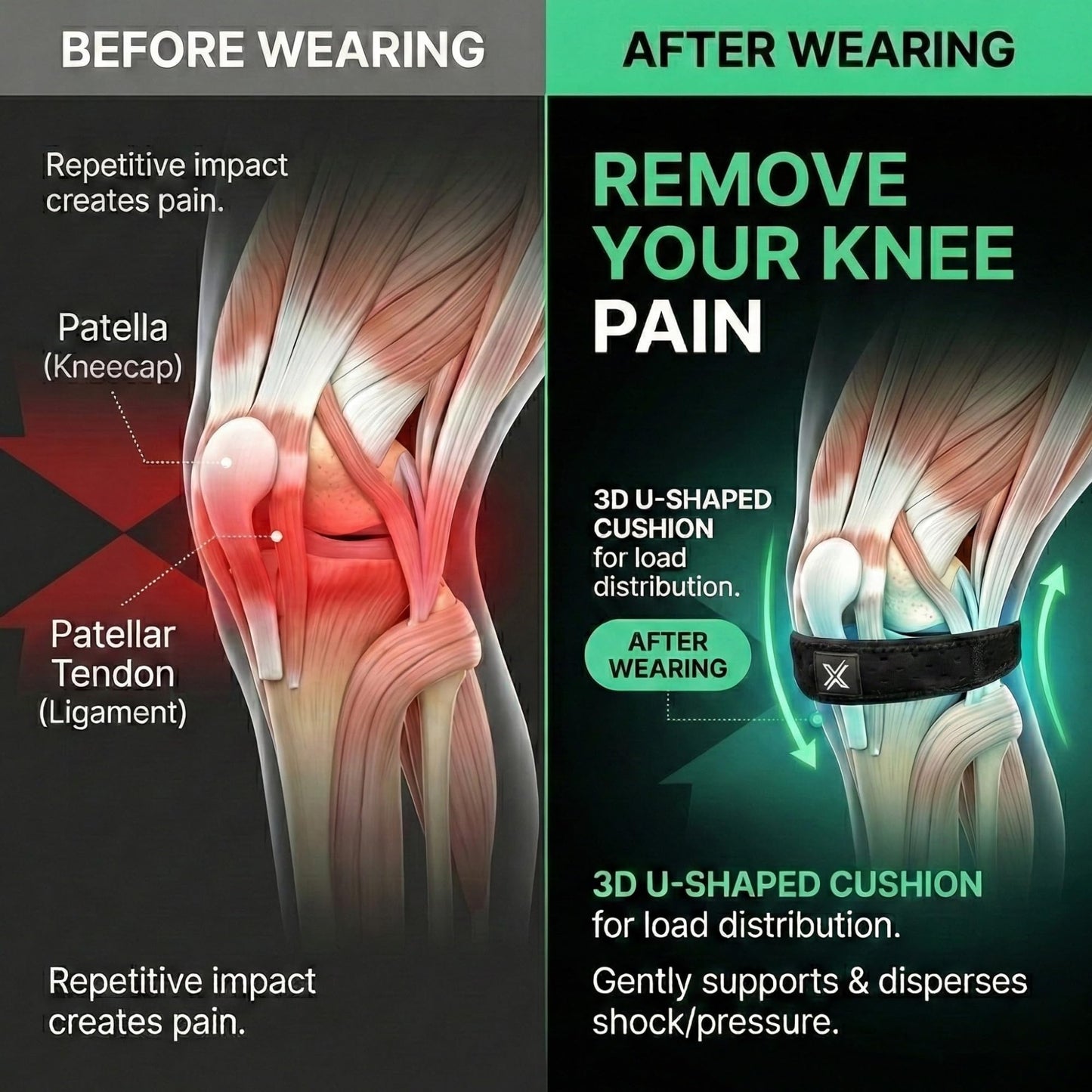 SPINIFLY ExcelRunz Patella Tendon Knee Strap 2 pack, Knee Support, Knee Pain Relief Brace, Running, Hiking, Soccer, Tennis, Gym and Tendonitis - (L-2XL)