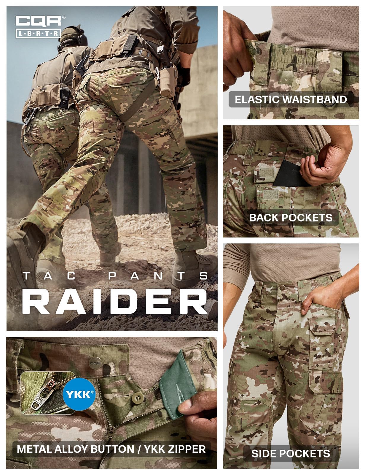 CQR Men's Tactical Pants, Water Resistant Ripstop Cargo Pants, Lightweight EDC Work Hiking Pants, Outdoor Apparel, Duratex Mag Pocket Utility Camo, 36W x 30L