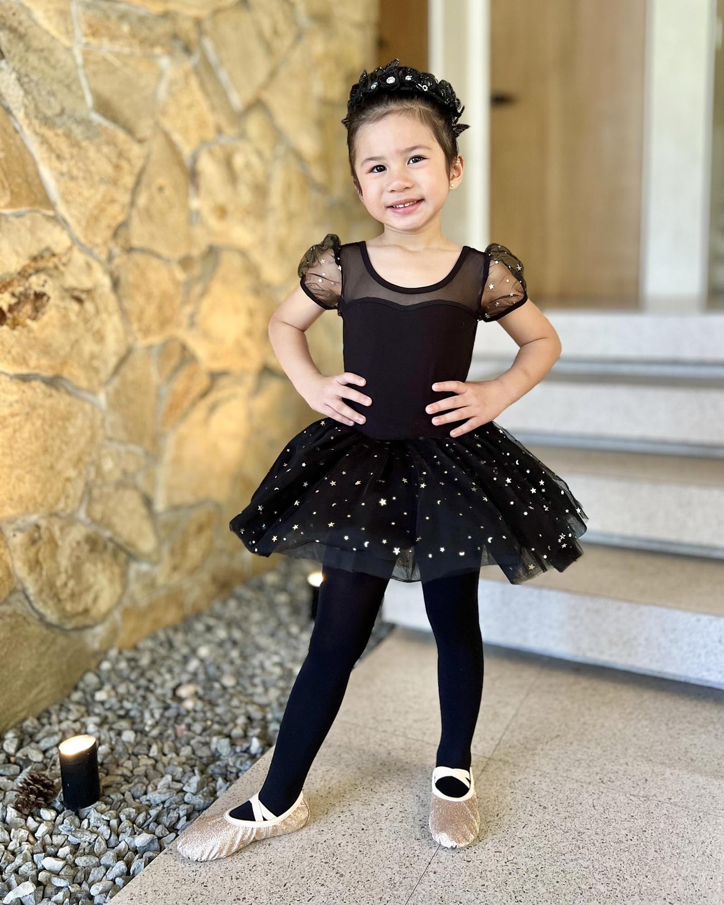 Stelle Girls' Footed Ballet Tights for Dance Class Toddler Kids,BK,XS