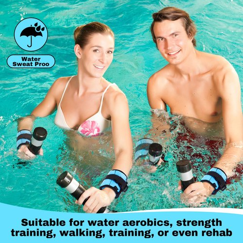 Hollowfly 2 Pairs Ankle Wrist Weights for Land or Aquatic Exercise Aqua Cuffs Aqua Aerobics Fitness Bands for Ankle and Wrist Adjustable Weights for Swimming Pool Workout Equipment(Blue,1lb)
