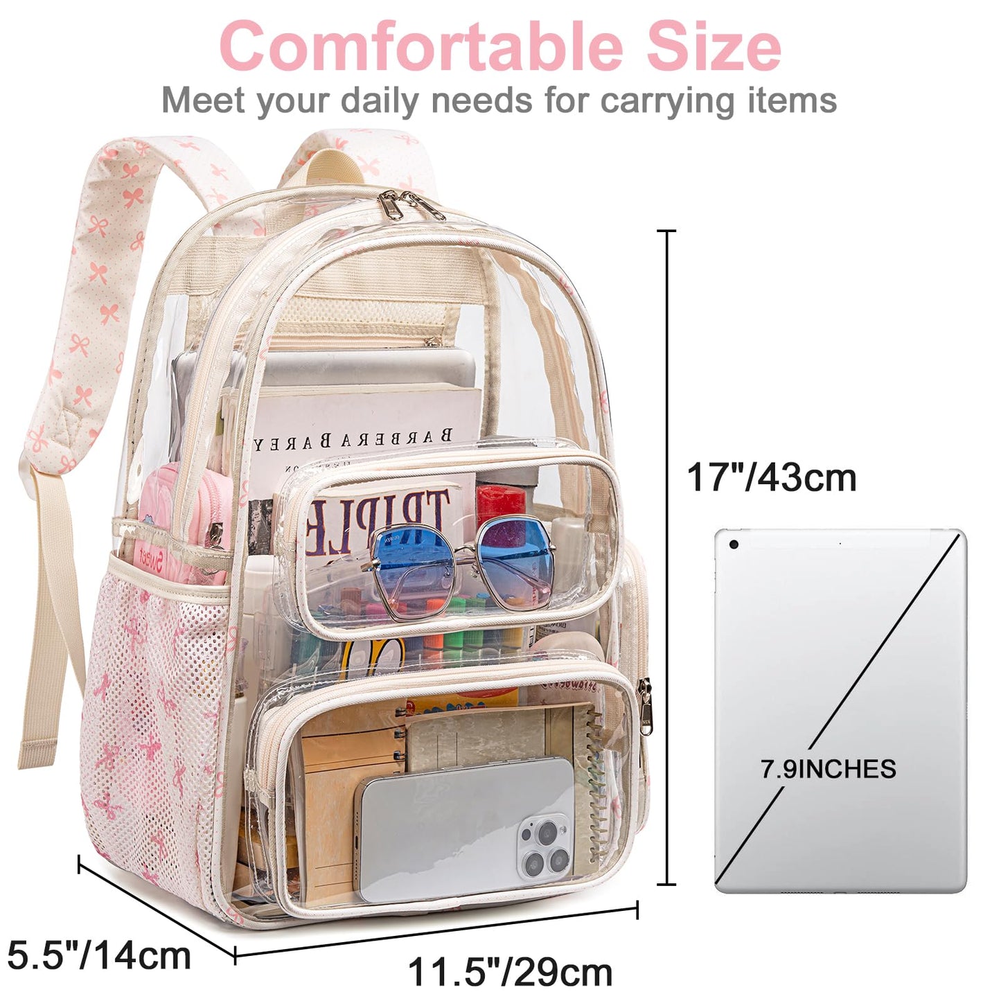 BTOOP Clear Backpack Heavy Duty Transparent Backpack 17" See Through Bookbag for College Work Festival Security with Padded Strap Large Capacity