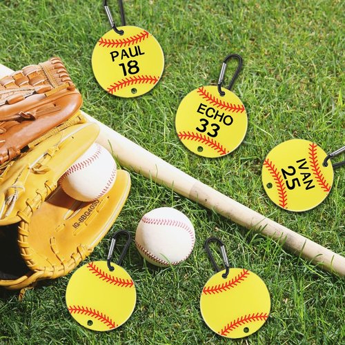 starfa lab 12PCS Softball Bag Fence Hooks, Metal Backpack Hooks with Writable Acrylic Board, Sports Fence Pocket Hook to Hang Baseball Bags, Water Bottles and Hats (Yellow12P)