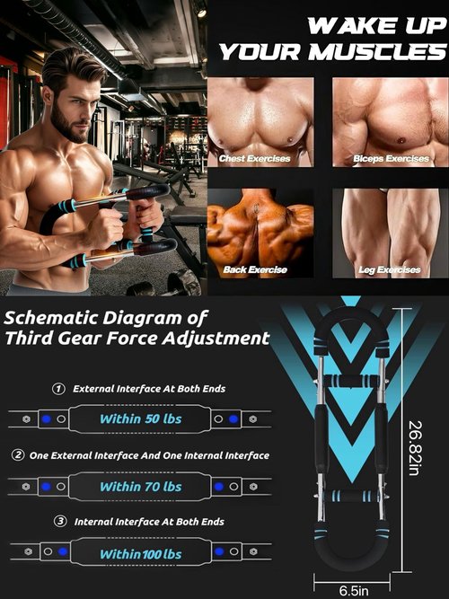 MAMA EVE Twister Arm Trainer, 50-100lb Adjustable Power Twister Bar, Chest Shoulder Arm Workout Equipment, Portable Detachable Upper Body Fitness Machine for Home & Gym ﻿