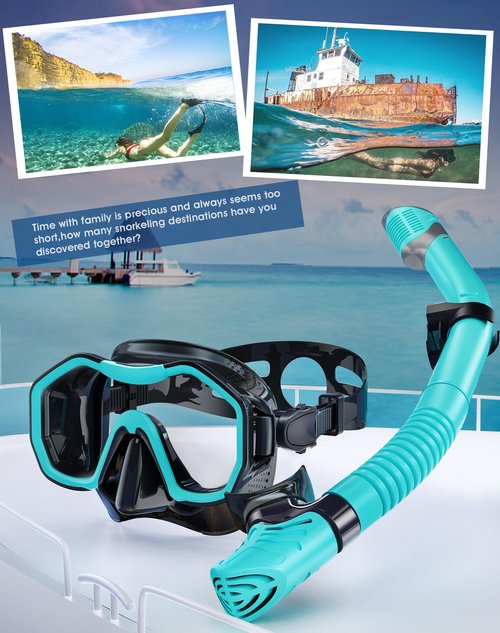 Kwambiri Snorkeling Gear for Adults Kids, Dry-Top Snorkel Set, 180°Panoramic Wide View Diving Mask Breathing Freely Snorkel Mask for Snorkeling Scuba Diving Swimming Travel
