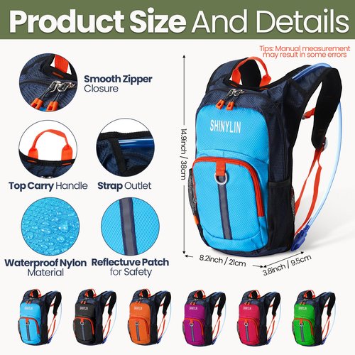 Shinylin 6 Pcs Kids Hydration Backpack with 1.5L Water Bladder Multicolor Kids' Hiking Backpack Hydration Pack Water Rucksack for Boys Girls Cycling Climbing Running