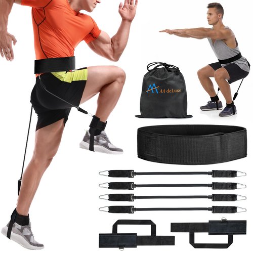 AA deLuxe | Jump Dunk Vertical Leg Bands Trainer for Basketball, Football, Volleyball, and Strength Training. Tester Exercise Plyometric Jumptrainer Equipment. With high Resistance for higher Jumping.