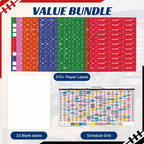 PUNCHMAN 2025-2026 Fantasy Football Draft Board Kit - 5.1x3.5 Ft Waterproof XL Fantasy Football Draft with 570+ Removable Labels (Top Rookie Sticker) & Schedule for Fantasy Football Draft Party