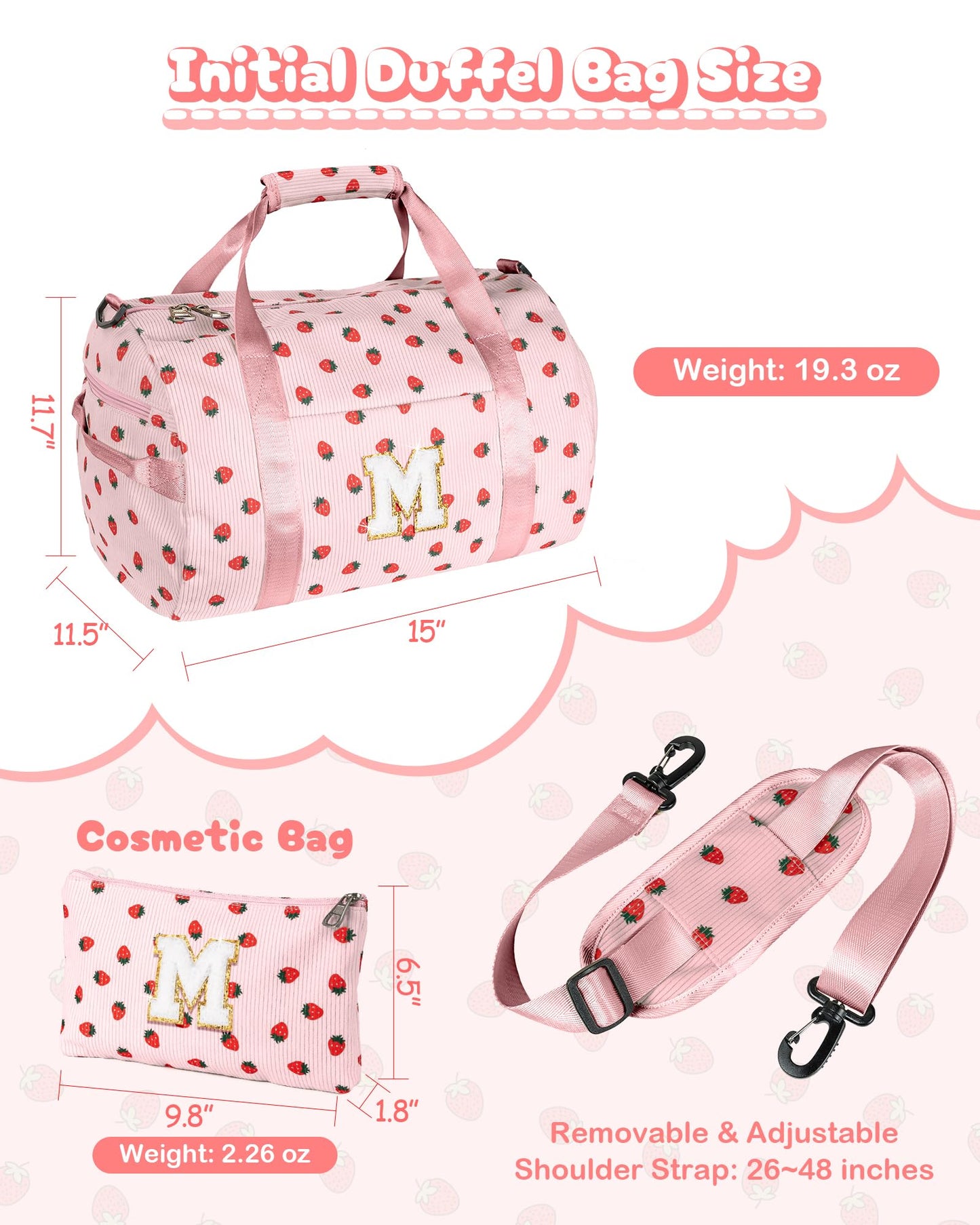 Vogewood Birthday Gifts for Granddaughter, Girls Gym Bag, Kids Personalized Weekend Duffel Bags with Shoe Compartment, Initial Travel Tote with Makeup Bag, Gift for Cheerleader Girl (Letter I)