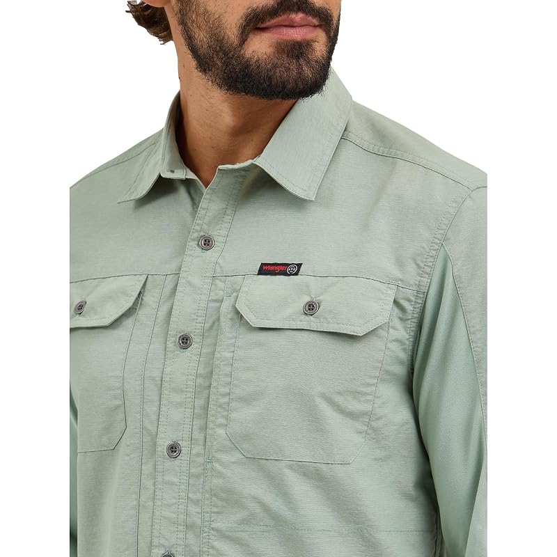 ATG by Wrangler Iceberg Green Medium Moisture-Wicking Long Sleeve Shirt with Convertible Sleeves