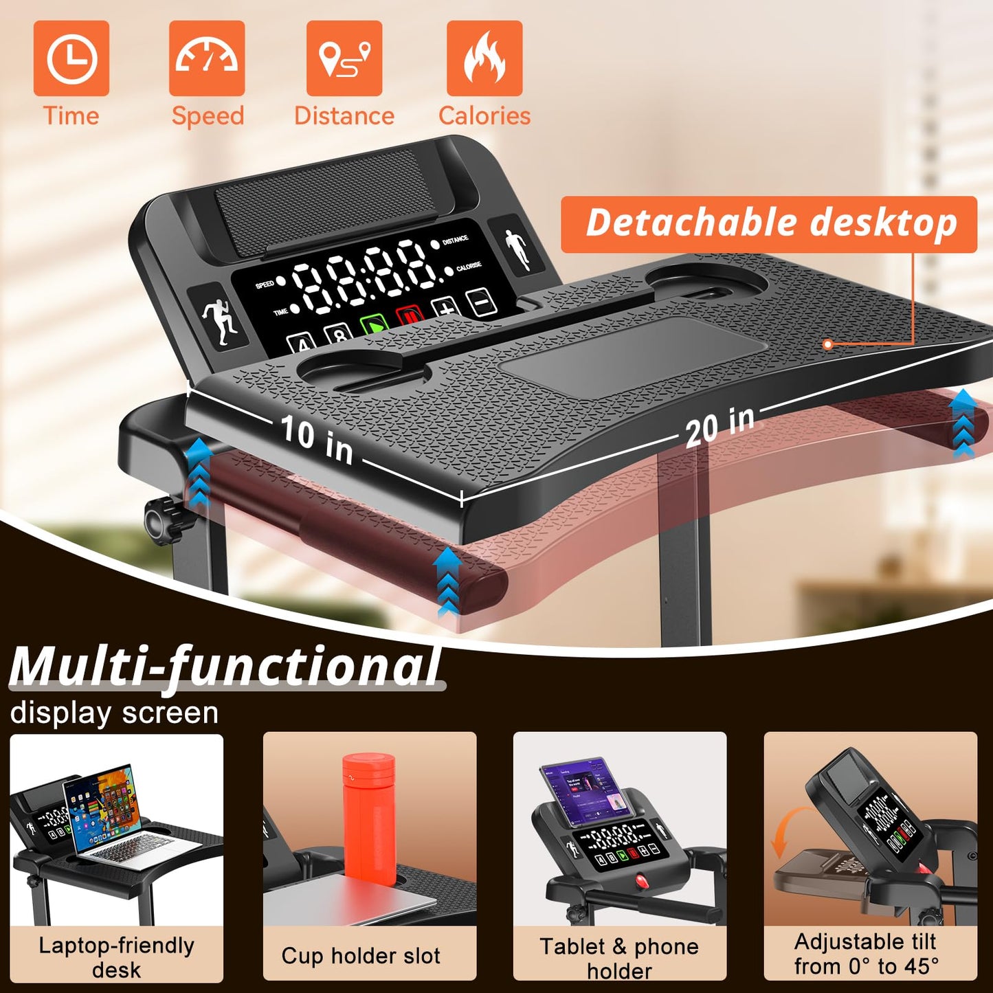 Walking Pad Treadmill with Desk Workstation, 12% Incline Treadmills for Home Office, 350lbs Capacity, 3.5H(XXL)