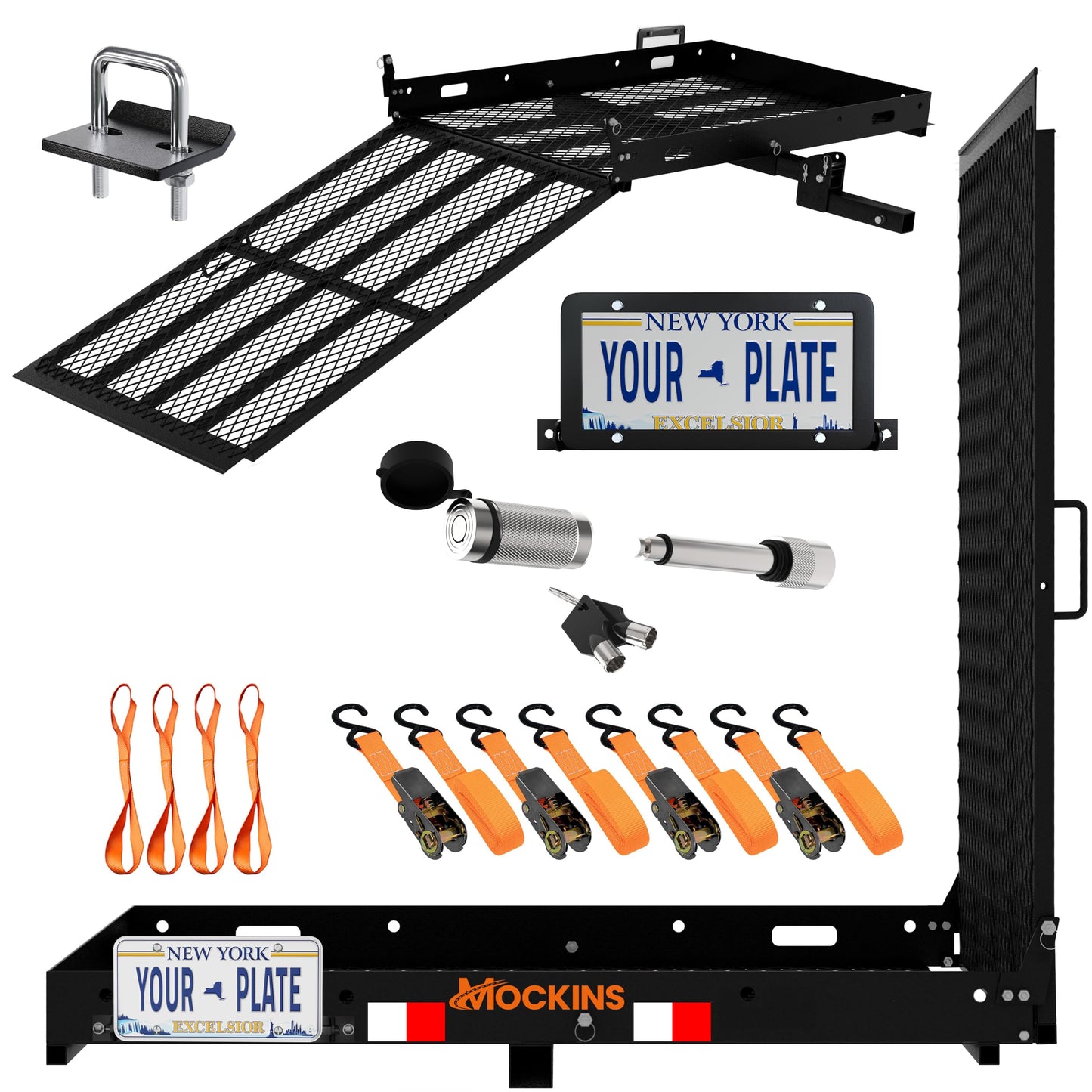 Mockins Folding Trailer Hitch Cargo Carrier with Ramp for Wheelchair