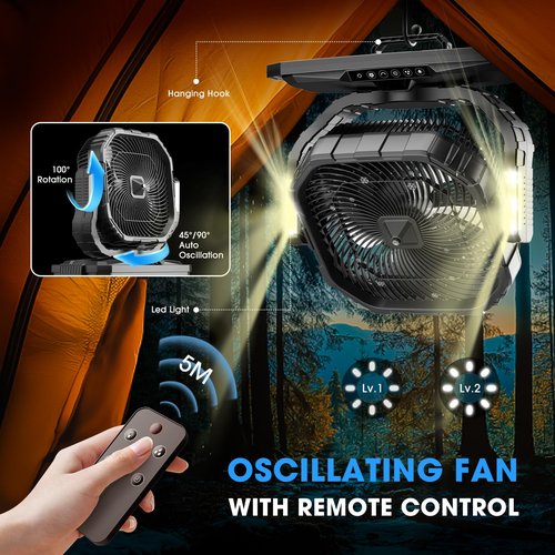 Ausic 20L 12Inch Portable Misting Bucket Fan, 30000mAh Oscillating Outdoor Fans with Remote Control, Rechargeable Battery Powered Camping Fan with Water Spray for Patios, Beach/Travel Essentials