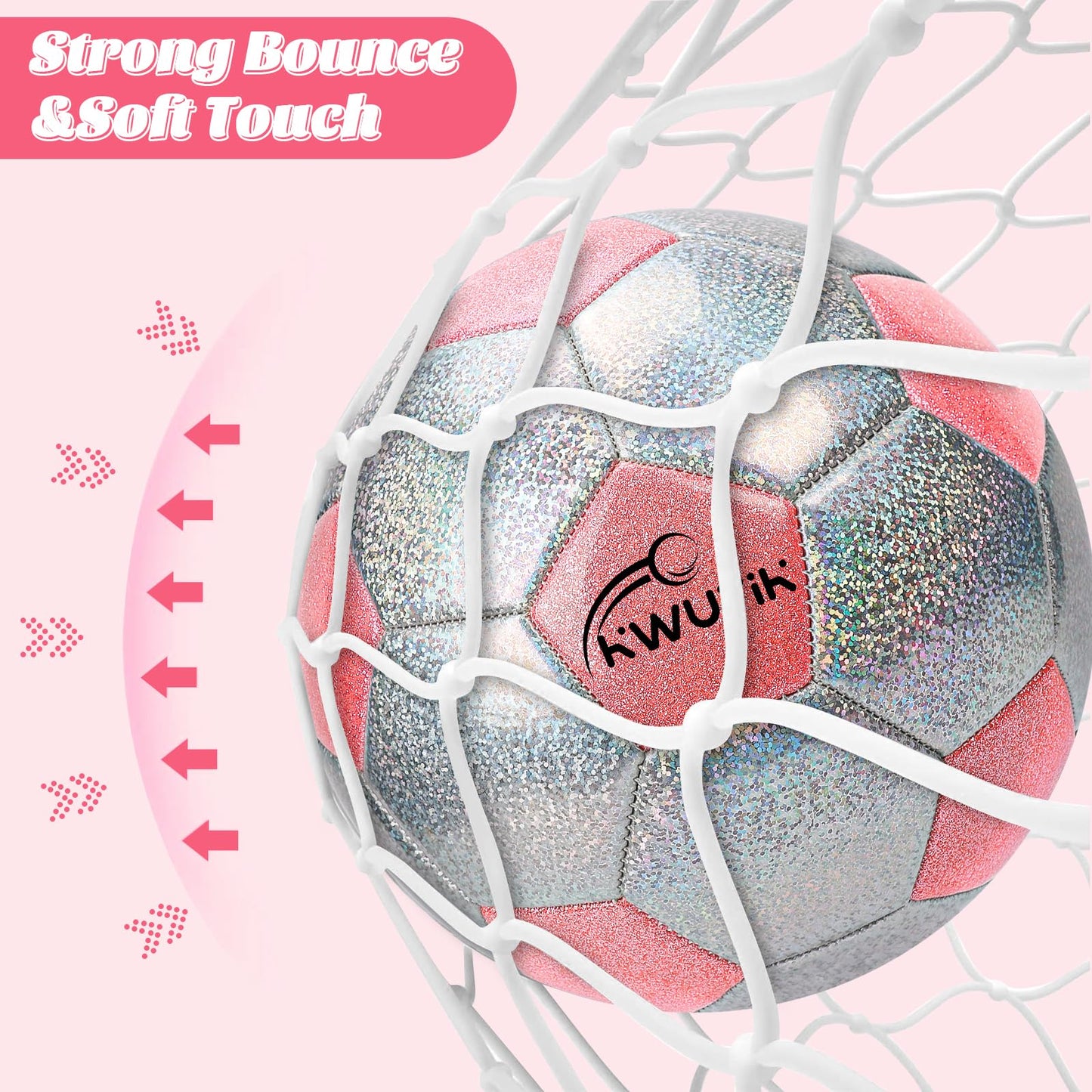 OKWUYiK Soccer Ball Size 5 Glitter Pink & Silver Spliced with Pump Toddler Soccer Ball for Kids Aged 8-12 Outdoor Training Ball for Girls Boys Children Youth Teens(Pink & Silver Spliced, 5)