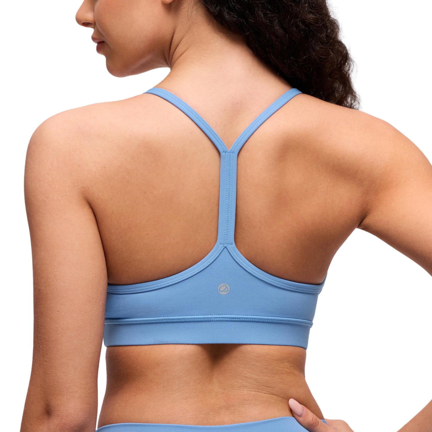 CRZ YOGA Butterluxe Y Back Sports Bras for Women - Padded Racerback Low Impact Spaghetti Thin Strap Workout Yoga Top Party Blue Medium