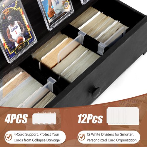 Trading Card Display,Wood Sports Card Display Case with Custom Drawer,Card Supporters and Dividers,3-Tier Graded Card Display for Card Game Collection
