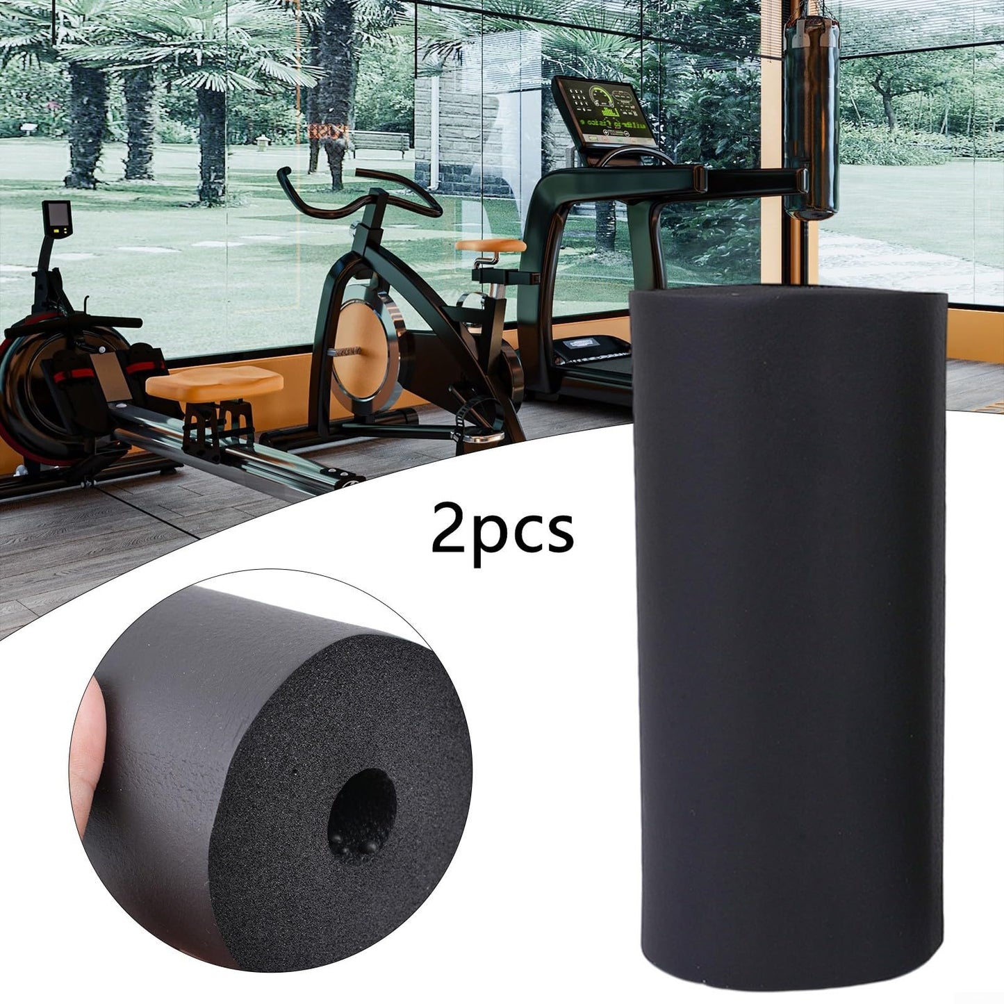 2PCS Foam Foot Pads Rollers, Fitness Equipment Replacement Foam Pads, High Density Foot Rollers For Leg Extension Machine Weight Benches Gym Workout Accessories, Black, 5.5-8.7 Inch (170mm)