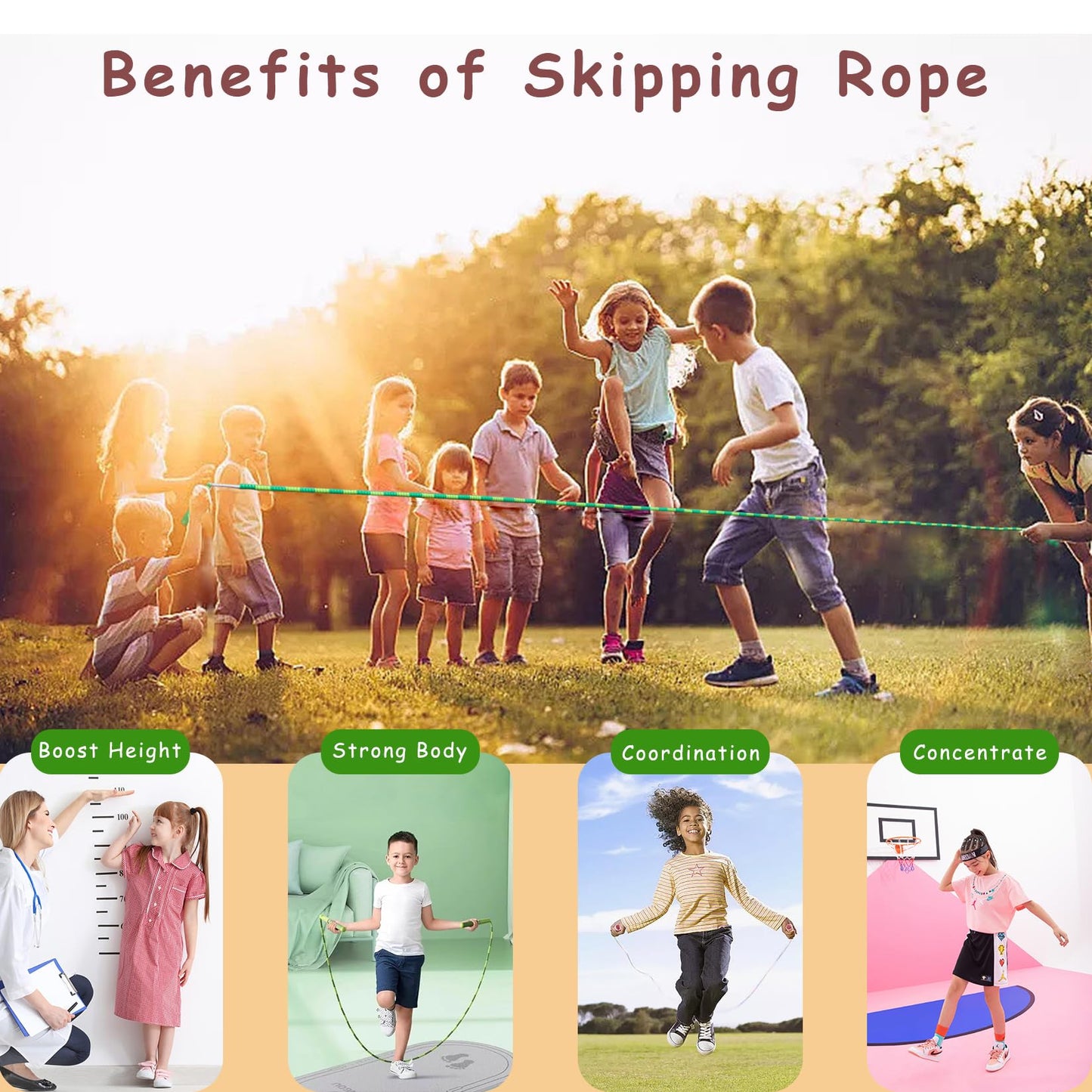 TYSISKNO 2 Pack Jump Rope for Kids Girls and Boys, Soft Beaded Jump Ropes, Adjustable Skipping Rope, Workout and Weight Loss,9.2Ft(Pink&Purple)