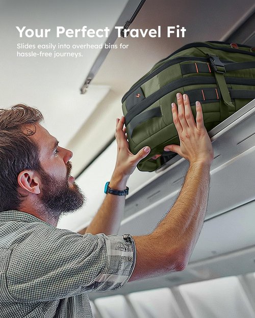 Tolaccea Travel Backpack, TSA Friendly Flight Approved Carry-on Luggage Water-resistant Business Rucksack, Durable Large Computer Bag Daypack Fits 15.6 Inch Laptop, 35-45L Expandable - Green